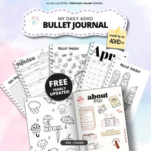 ADHD-journal 2026: 500+ utskrivbara PDF-sidor, ADHD-spårare, vane-, fokus- och egenvårdsspårare för neurodivergenta sinnen. Gratis årliga uppdateringar!