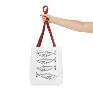 Vintage Fisch Illustration Einkaufstasche, umweltfreundliche Strandtasche, Geschenk für Fischer, Angelliebhaber Zubehör, nautisches Dekor