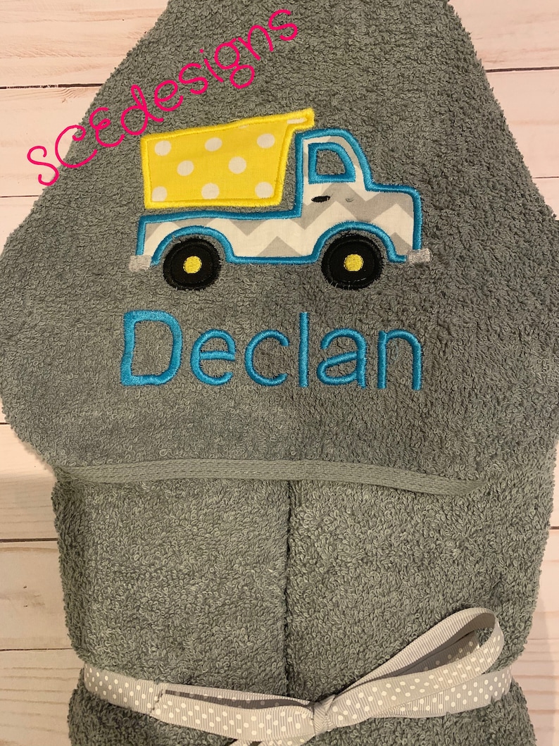 Hooded Towel dump truck personalized with name embroidery Etsy