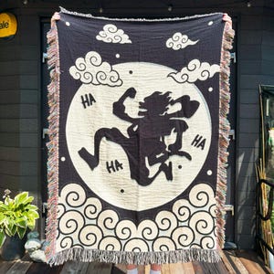 Couverture tapisserie anime une pièce, jeté Luffy Gear 5, décoration de chambre anime, cadeau Shonen, couverture Otaku, art mural manga, cadeau anime, produits dérivés Anime