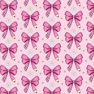 Pencil With Bow Pattern Fabric,Pink Bow Cartoon Pattern Cotton Fabric,Buy by Half Yard