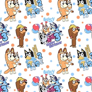 Sweet Bluey Family Birthday Pattern Fabric,Bluey With Bingo Pattern Cotton Fabric,Buy by Half Yard