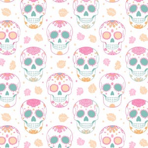 Pink Halloween Floral Skull Pattern Fabric,Pink Halloween Cartoon Pattern Cotton Fabric,Buy by Half Yard