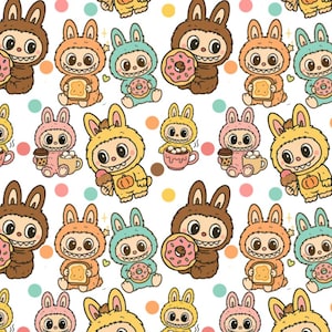 Eating Bread Cute Monster Pattern Fabric,Lovely Monster Cartoon Pattern Cotton Fabric,Buy by Half Yard