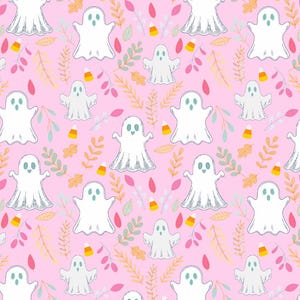 Pink Halloween Ghost Pattern Fabric,Pink Halloween Cartoon Pattern Cotton Fabric,Buy by Half Yard