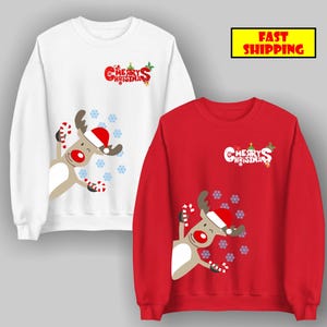 Felpa natalizia con renne divertenti, maglione natalizio, top natalizio per adulti e bambini, felpa natalizia unisex con Babbo Natale