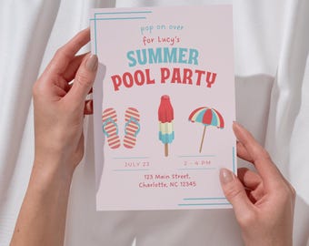 Popsicle Birthday Invitation: Summer Pool Party, Kids Printable Template