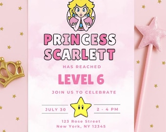 Princess Peach Birthday Invitation: Editable Super Mario Theme (Digital Download)