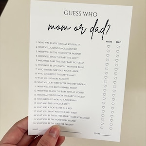 Guess Who: Mama oder Papa?, Babypartyspiel, gedruckte Karte Bild 1