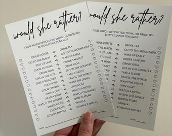 Would She Rather: Bridal Shower Game, Printed Cards