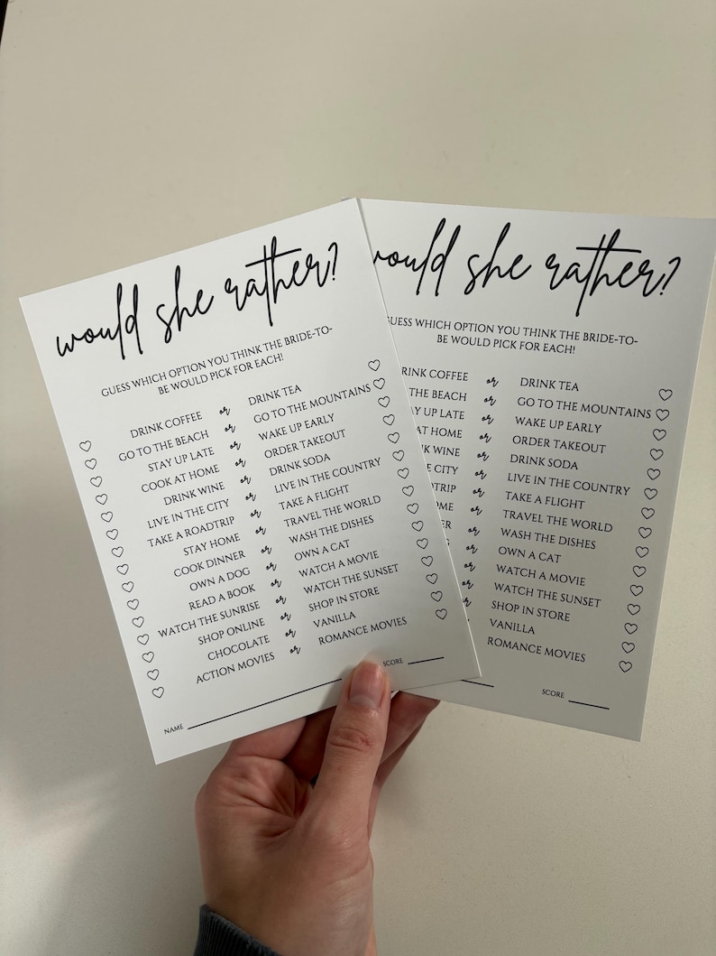 Would She Rather: Bridal Shower Game, Printed Cards image 1