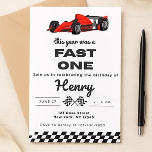 Fast One Racing Car First Birthday Invitation, 1st Birthday Invitation Racing Car, F1 Racecar Invite, Printable Template Evite Download
