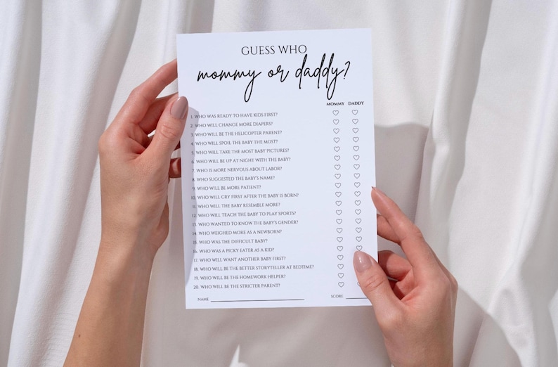 Guess Who: Mom or Dad?, Baby Shower Game, Printed Card image 4