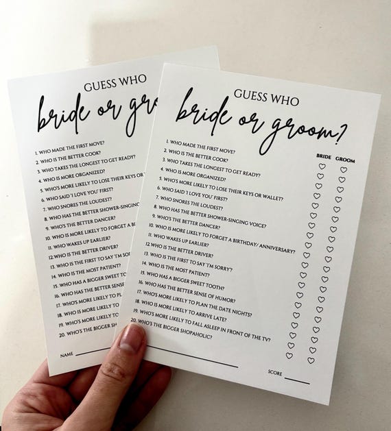 Guess Who: Bride or Groom? Bridal Shower Game, Printed Card