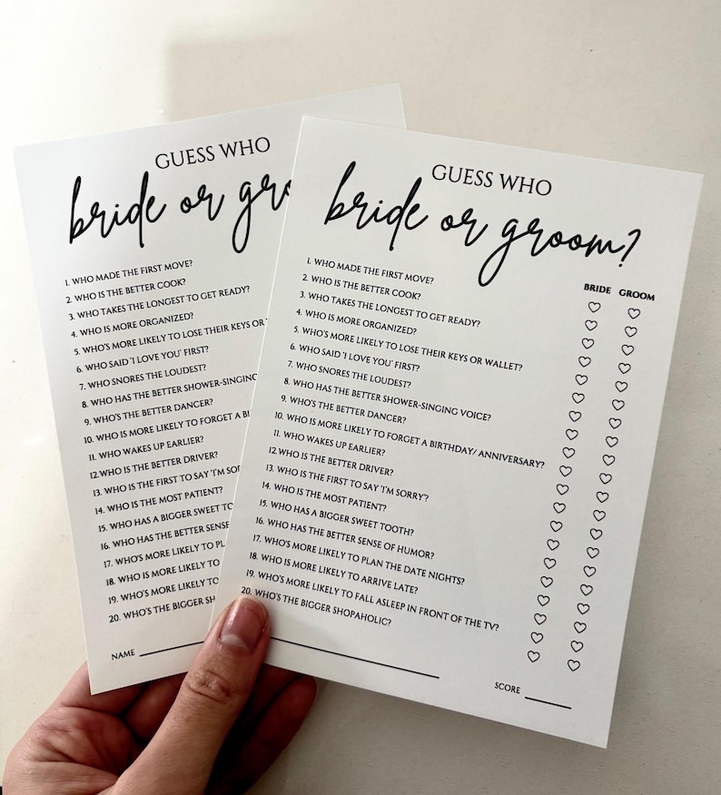 Guess Who: Bride or Groom? Bridal Shower Game, Printed Card image 1