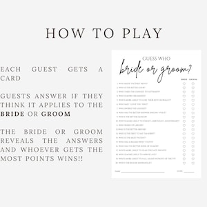 Guess Who: Bride or Groom? Bridal Shower Game, Printed Card image 3