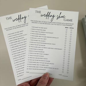ウェディングシューズゲーム、ブライダルシャワーゲーム、婚約パーティー、プリントカード