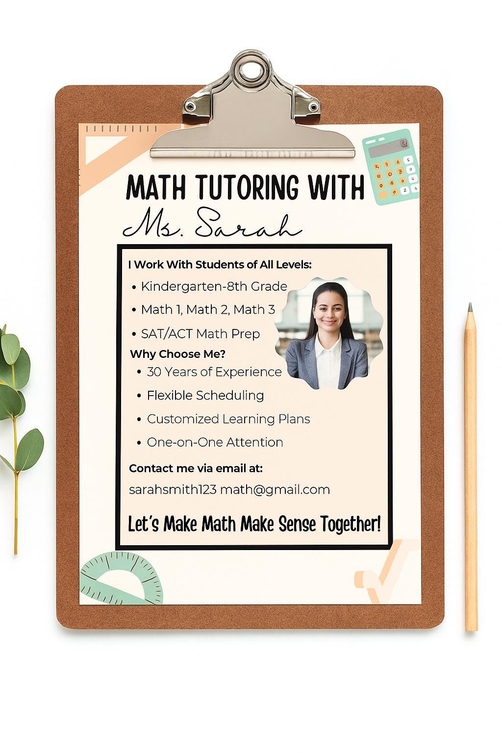 Editable Math Tutoring Flyer Template: Summer School Advertisement