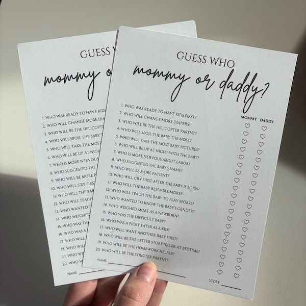 Guess Who: Mom or Dad?, Baby Shower Game, Printed Card