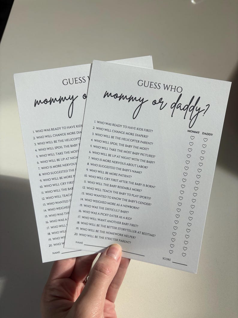 Guess Who: Mom or Dad?, Baby Shower Game, Printed Card image 1