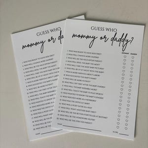 Guess Who: Mom or Dad?, Baby Shower Game, Printed Card image 5
