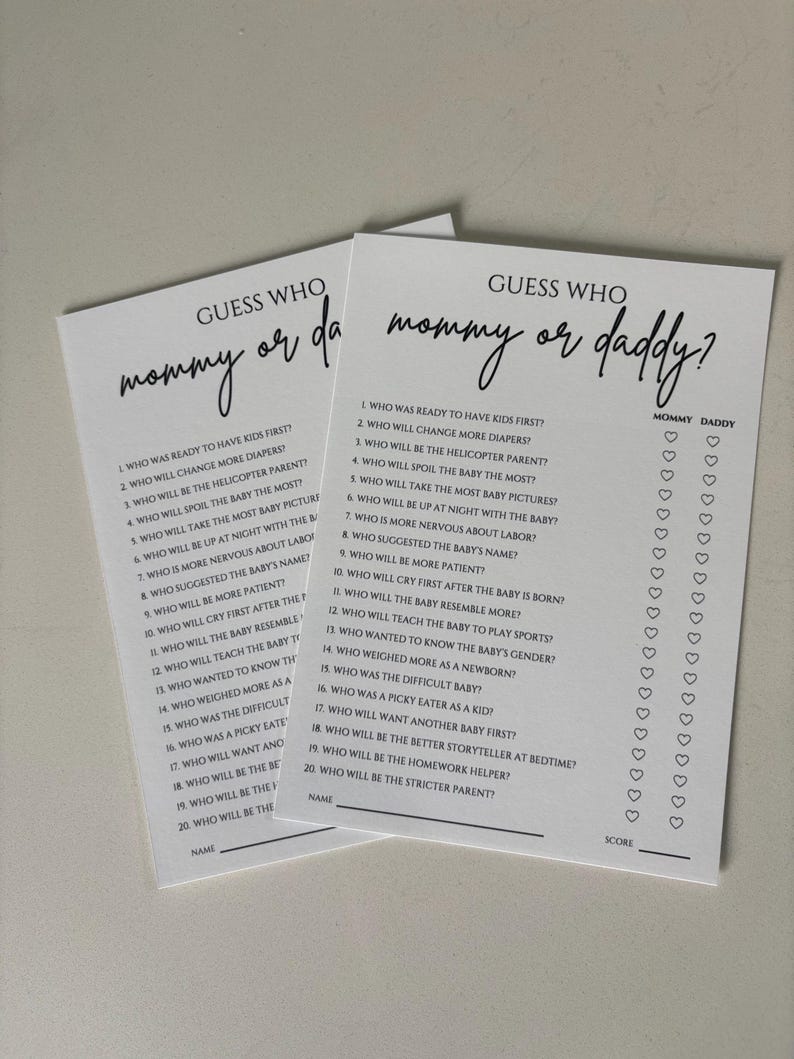 Guess Who: Mom or Dad?, Baby Shower Game, Printed Card image 5