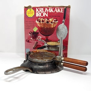Vintage Nordic Ware Krumkake Iron Scandinavian Cookie Press Box Cone Roller