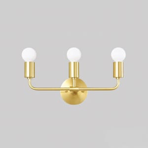 Modern Brass Wall Sconce | 3-Light Mid-Century Vanity Lamp | Handmade Solid Brass Light Fixture for Bathroom, Bedroom & Hallway