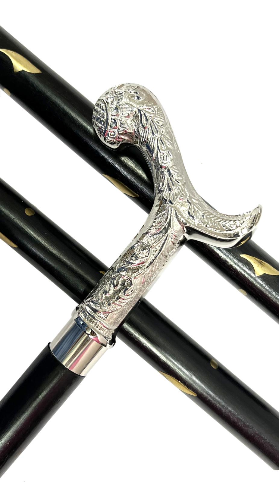 Elegant Brass-Handled Walking Stick – A Classic Blend of Function and Style | Nautical Chrome Handle Personalize Wooden Cane