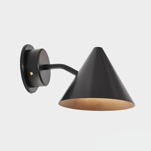 Black Brass Wall Sconces - Modern Cone Shade - UL Listed Pair