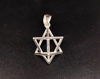Sterling Silver Merkaba Star Pendant: Sacred Geometry Spiritual Necklace