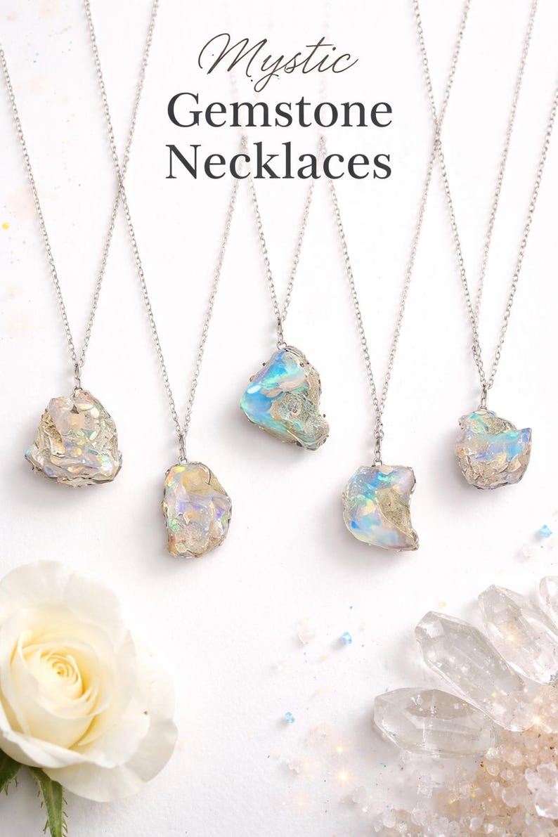 Natural Rough Opal Pendant Necklace, Raw Opal Crystal Jewelry, Uncut Untreated Opal Stone, Handmade Silver Chain, Chain Free, Gift for her image 9