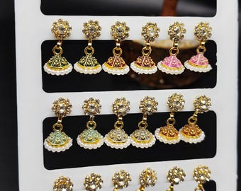 12 Pairs Indian Jhumka Earrings Set, Multicolor Traditional Jhumki Combo, Wedding Festive Ethnic Earrings, Bulk Jewelry Gift Set