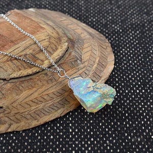 Natural Rough Opal Pendant Necklace, Raw Opal Crystal Jewelry, Uncut Untreated Opal Stone, Handmade Silver Chain, Chain Free, Gift for her image 4