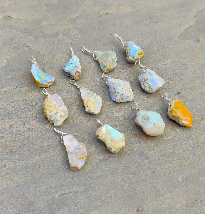 Natural Rough Opal Pendant Necklace, Raw Opal Crystal Jewelry, Uncut Untreated Opal Stone, Handmade Silver Chain, Chain Free, Gift for her image 10