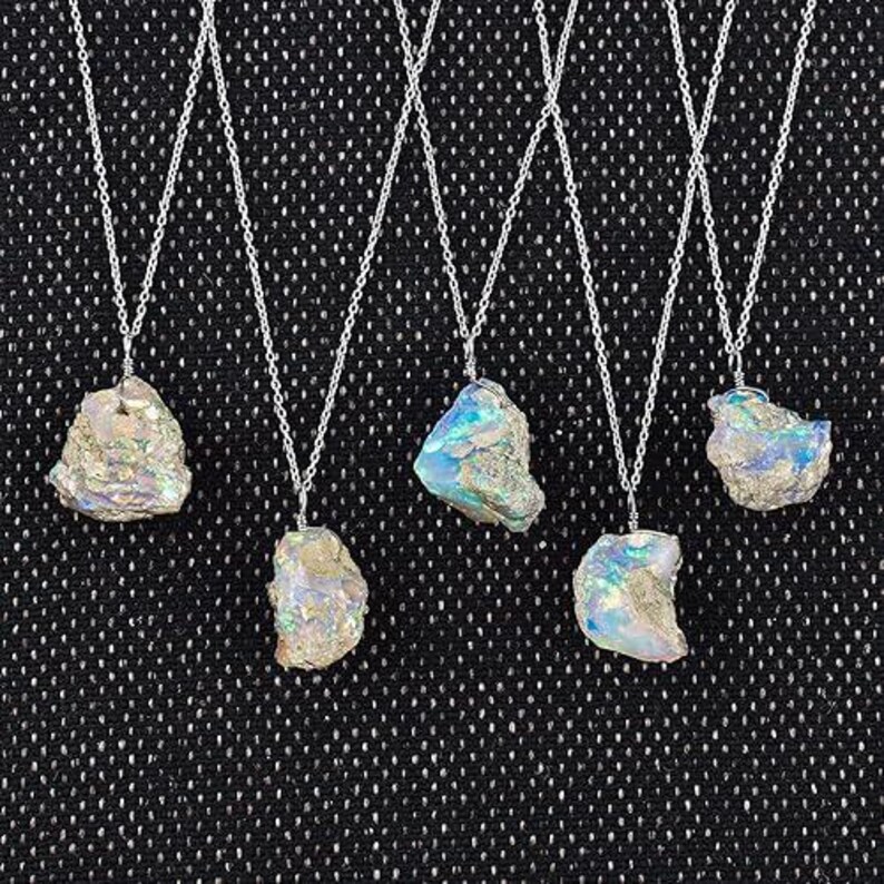 Natural Rough Opal Pendant Necklace, Raw Opal Crystal Jewelry, Uncut Untreated Opal Stone, Handmade Silver Chain, Chain Free, Gift for her image 6