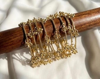 Kashmiri Gold Tone Bangles Set, Traditional Kashmiri Bracelet for Women, Indian Bridal Ghungroo Kada, Ethnic Wedding Jewelry, gift for her