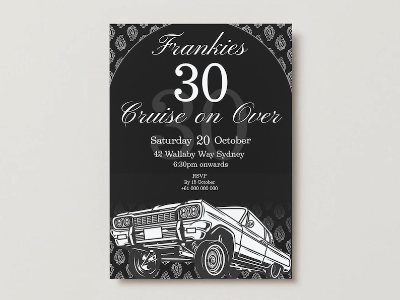 Lowrider Birthday Invitation Retro Cruise Party (digital Template) Etsy
