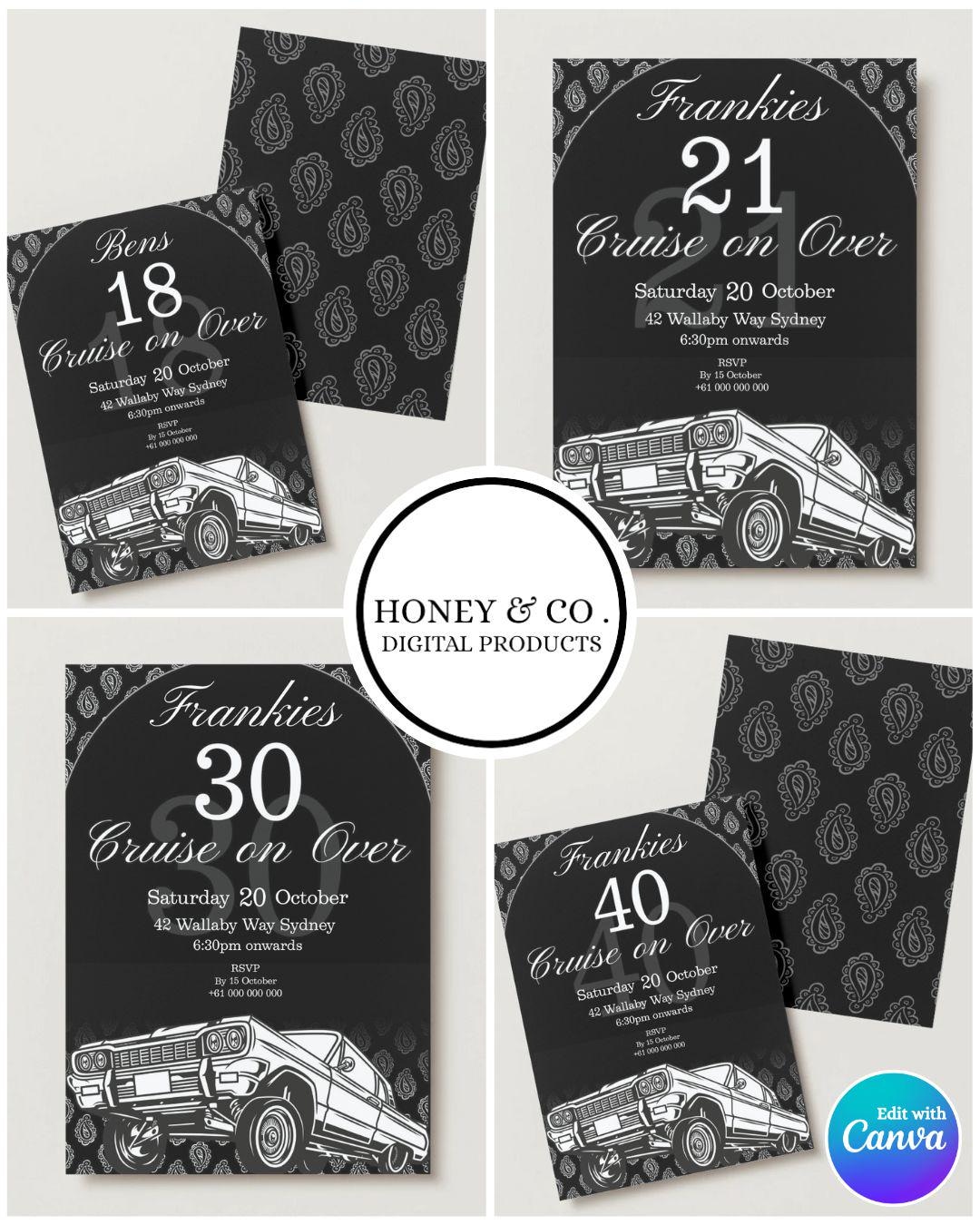 Lowrider Birthday Invitation Retro Cruise Party (digital Template) Etsy