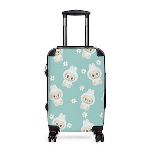Maleta Labubu con diseño de conejito para niños, equipaje de viaje para familias, regalo divertido para las fiestas, artículos esenciales para las vacaciones, artículos de viaje con estilo