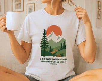 Mountains Are Calling Christian Shirt, Nature Worship Graphic Tee, Psalm 95 4 T-Shirt, Faith Shirt for Outdoorsy Women, Hiking Church Tee