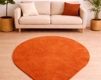Hand Tufted Organic Shape Rug – Burnt Orange Modern Area Rug – Custom Minimal Carpet