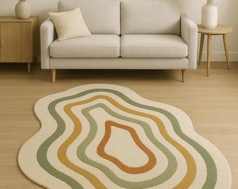 Hand-Tufted Wool Area Rug: Modern Abstract Design, Beige Scandinavian Style