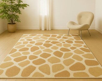 Hand-Tufted Wool Giraffe Print Rug: Beige & Golden Brown Animal Carpet