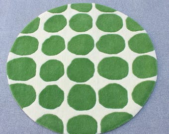 Round Green Polka Dot Rug – Hand-Tufted Wool Carpet, Modern Abstract Circle Area Rug