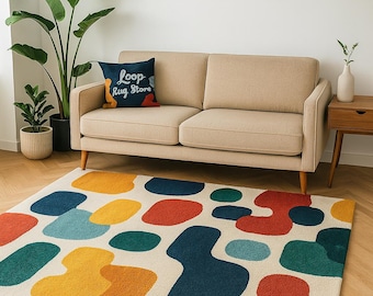 Hand Tufted Abstract Wool Rug: Modern Multicolor Statement Carpet 5×8 8×10 9×12