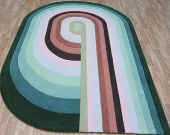 Retro Rainbow Arch Rug: Hand-Tufted Wool, Boho Modern Style