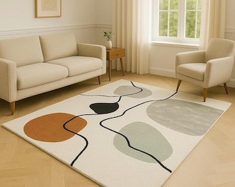 Hand Tufted Wool Abstract Rug: Modern Earth Tone Area Carpet
