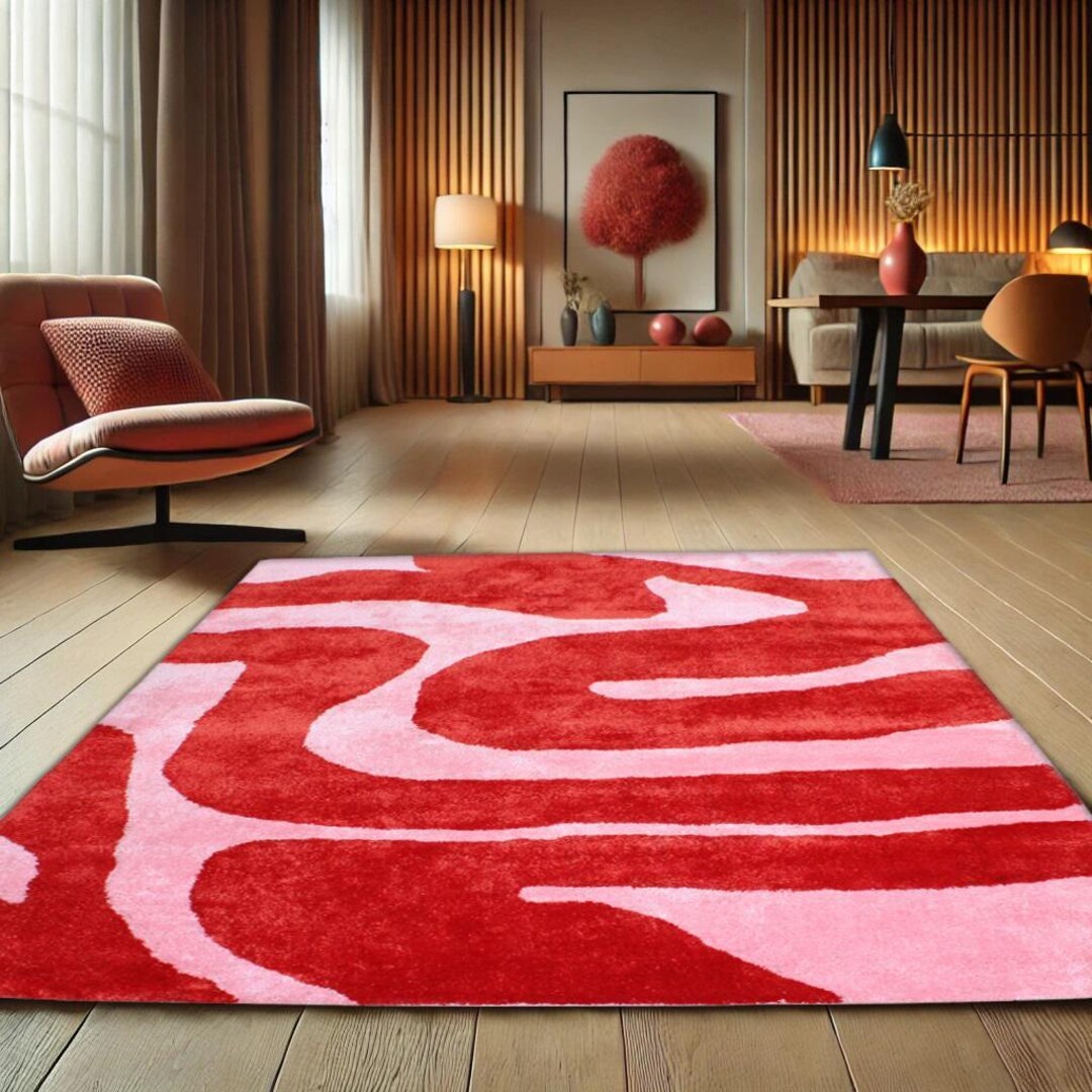 Fluffy Curvy Rug Hand Tufted Abstract Wave Rug, Modern Curvy Area Rug, Custom Shape ...