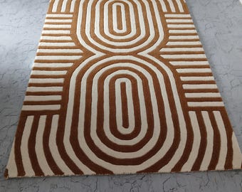 Geometric Brown and Ivory Rug – Hand-Tufted Wool Carpet, Modern Abstract Tribal Design Area Rug